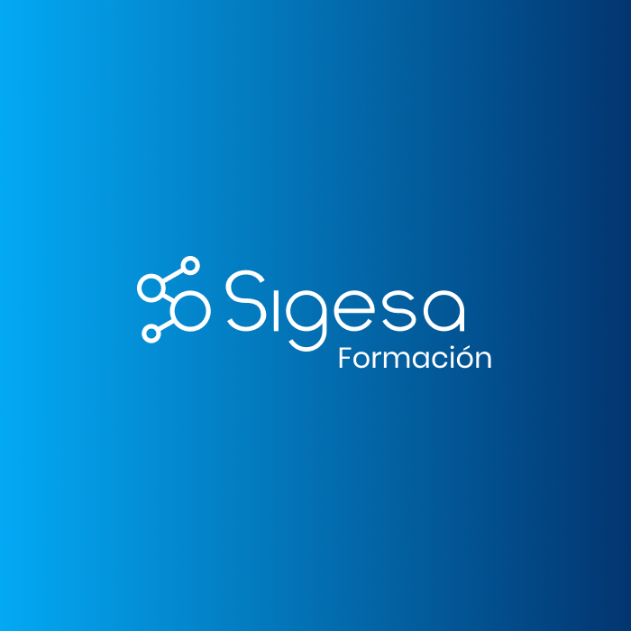 Logotipo de Sigesa Formación sobre fondo azul